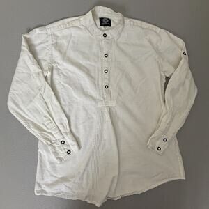 Almenrausch White 100% Cotton Trachten Blouse Shirt Size 42 Mandarin Collar